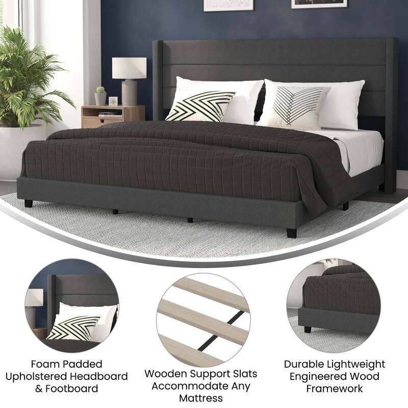 Upholstered Platform Bed with Wingback Headboard