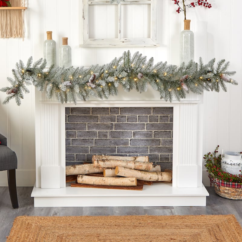6' Frosted Artificial Christmas Garland with Pinecones and 50 Warm White LED Lights - 72
