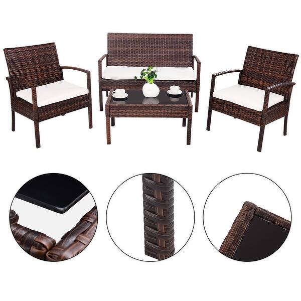 Costway Rattan Patio Furniture Set With Cushioned Seats 4 Piece Patio Furniture