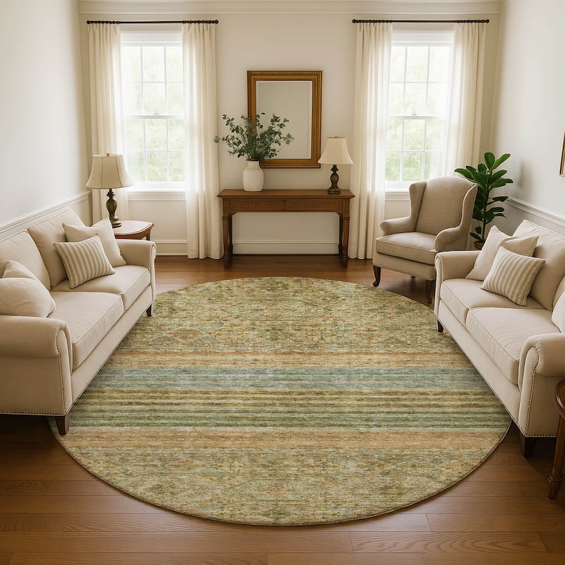 Premium Washable Super Soft Boho Stripes Mayfield Rug - Aloe - 8' x 8'