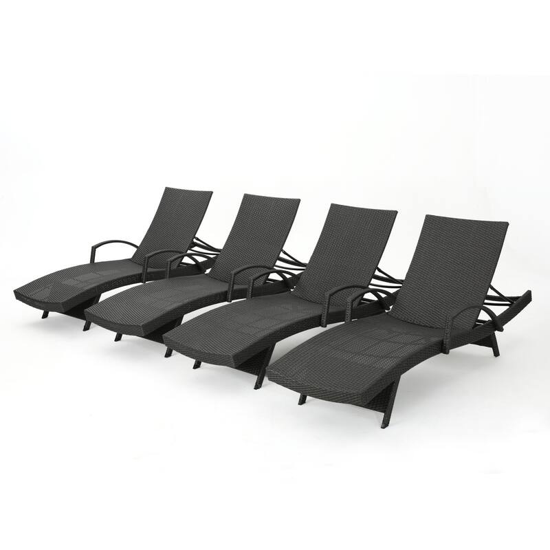 Salem Outdoor Wicker Adjustable Chaise Lounges w/ Arms (Set of 4) by Christopher Knight Home - Grey