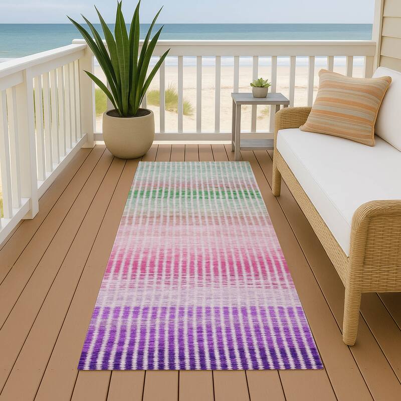 Machine Washable Indoor/ Outdoor Contemporary Stripes Chantille Rug - Purple - 2'3" x 7'6"