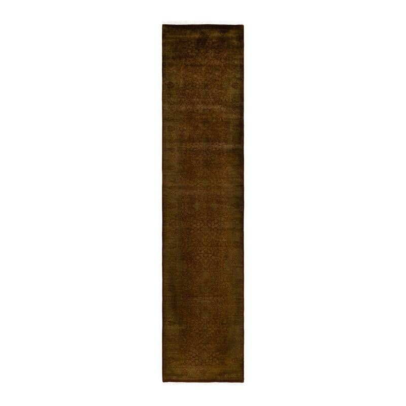Overton Hand Knotted Wool Vintage Inspired Modern Contemporary Overdyed Brown Runner Rug - 2' 7" x 12' 3"