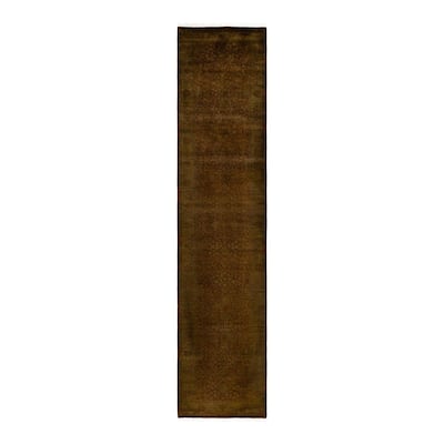 Overton Hand Knotted Wool Vintage Inspired Modern Contemporary Overdyed Brown Runner Rug - 2' 7" x 12' 3"