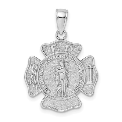 Curata 14k White Gold 18" Fire Dept. St. Florian Maltese Cross Necklace - 19.8mm x 26mm