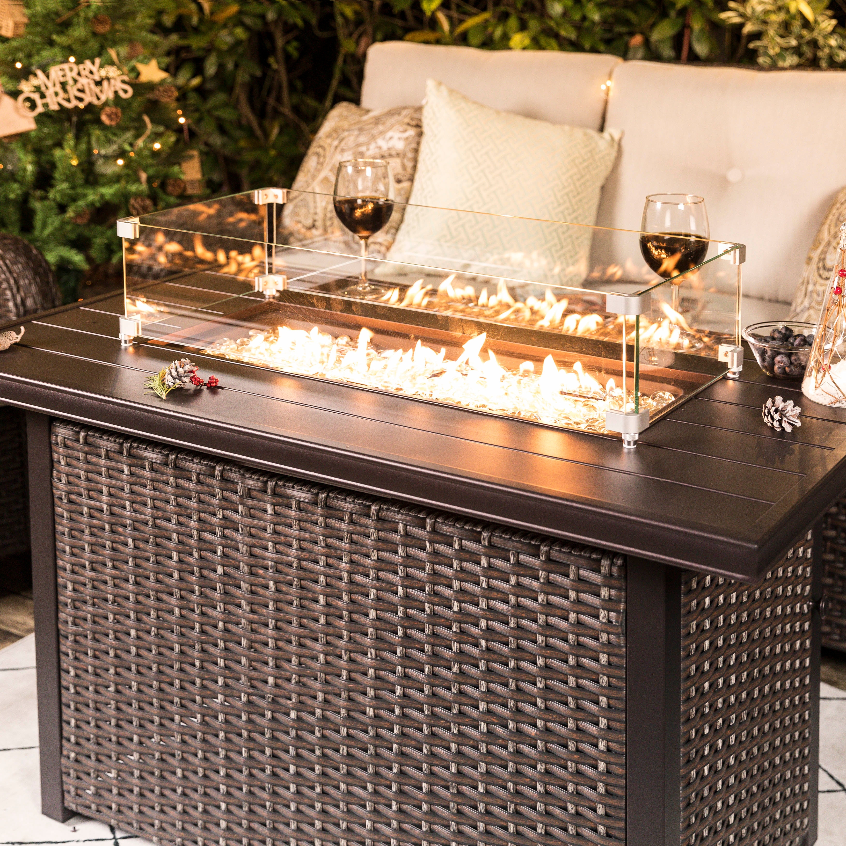 Nuu Garden Rectangular Fire Pit Wind Guard, Transparent Tempered Glass