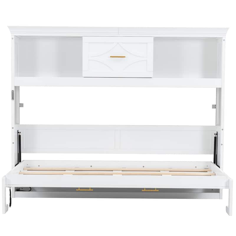 Sturdy Twin Size Murphy Bed with 2 USB Ports Drawer and Storage Cabinets