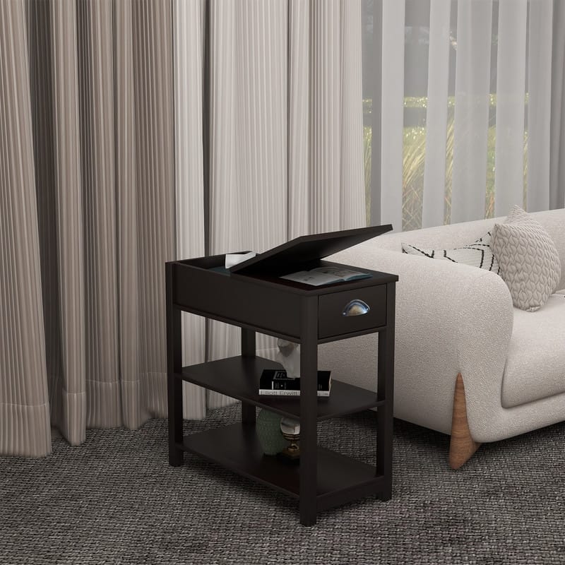 Narrow Sided Table with Drawers and Bottom Partition in Flip Over Design