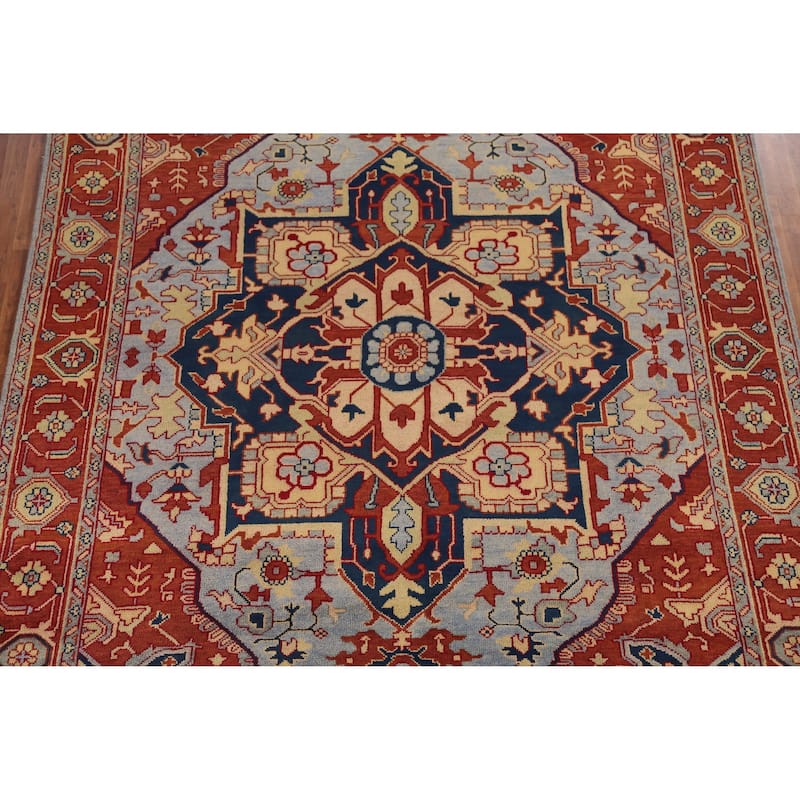 Blue & Orange Heriz Serapi Indian Area Rug Handmade Wool Carpet - 9'0" x 11'9"