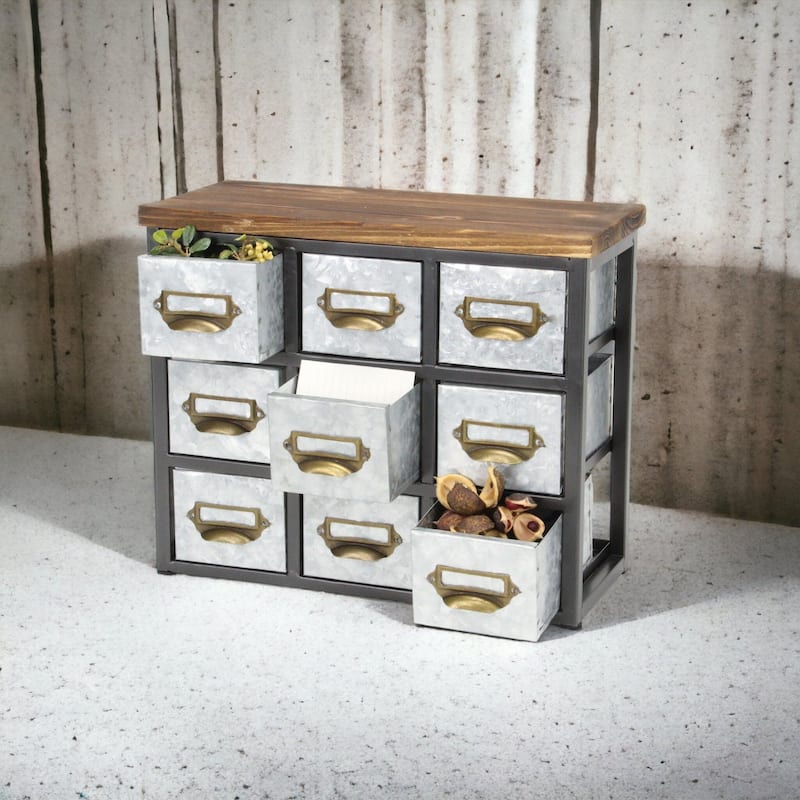 Gray Galvanized Metal Short 9 Drawer Desk Organizer