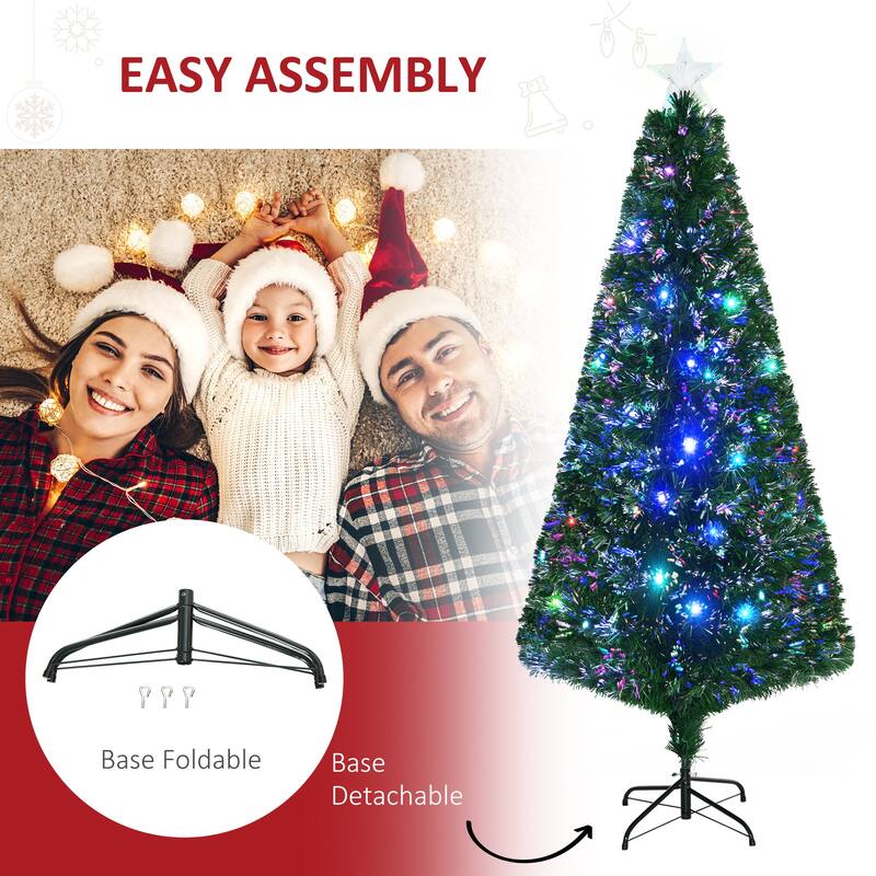 6ft Tall Artificial Douglas Fir Tree with Pre-Lit Fiber Optics, LED Lights, and Realistic Branches, Xmas Tree for Holiday Decor