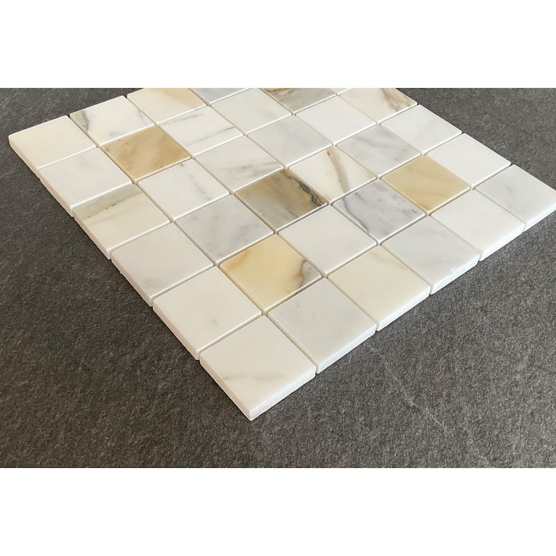 Calacatta Gold 2 x 2 Marble Wall and Floor Mosaic - Case (5 Sheets)