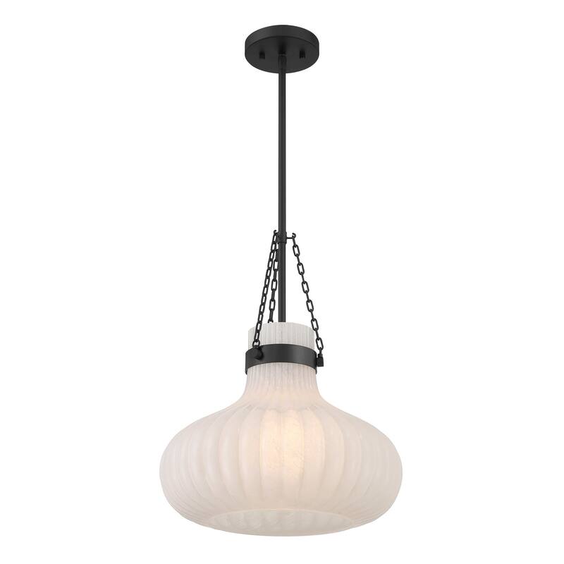 Bellevue SHP77026 15" Wide Pendant with Ribbed Strié Glass Shade