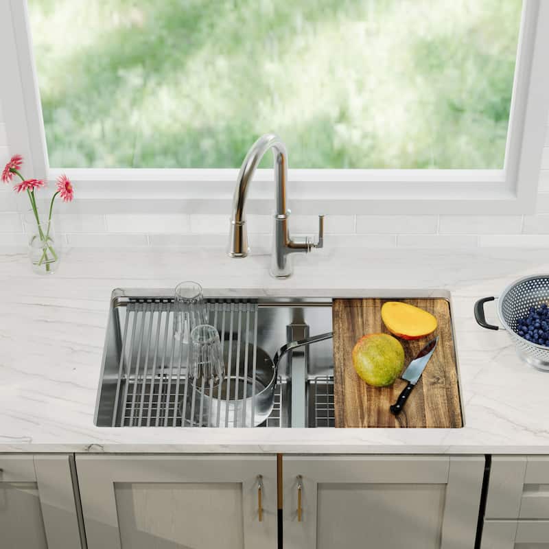 Elite 32" Undermount Workstation 16 Gauge Double Bowl Stainless Steel Kitchen Sink - Stainless Steel