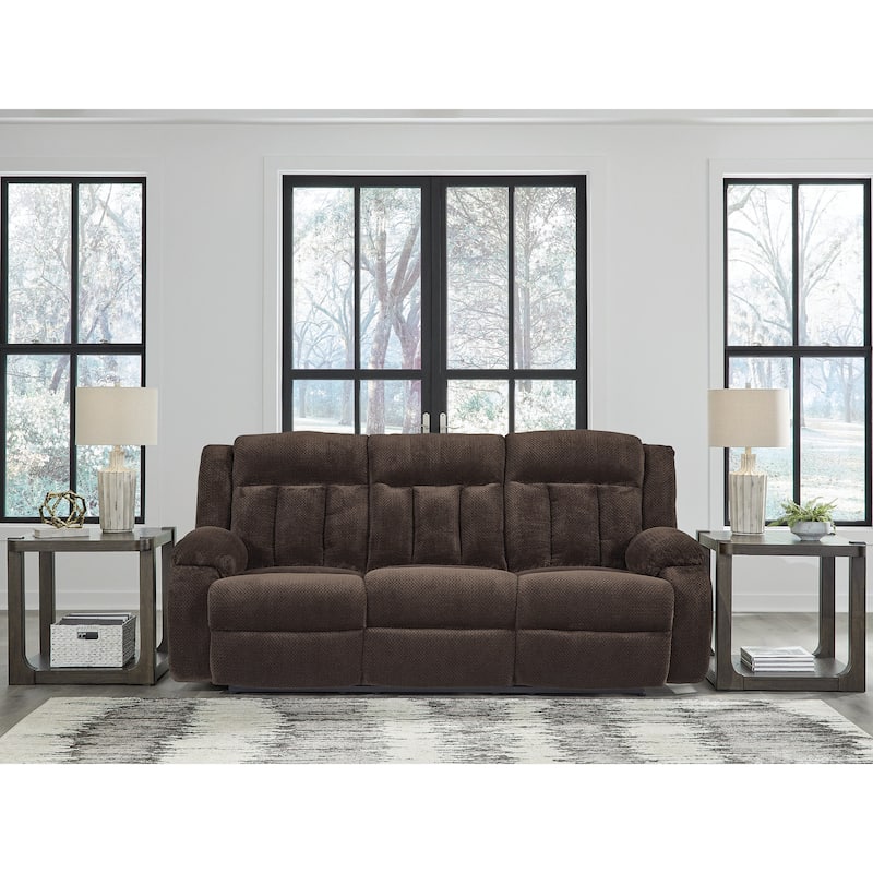 Signature Design by Ashley Free Wake Power Reclining Sofa with Drop Down Table - 85"W x 40"D x 40"H - Brown