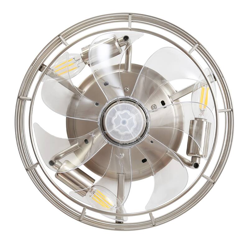 12" Low Profile Enclosed Cage Ceiling Fan with Light and Remote