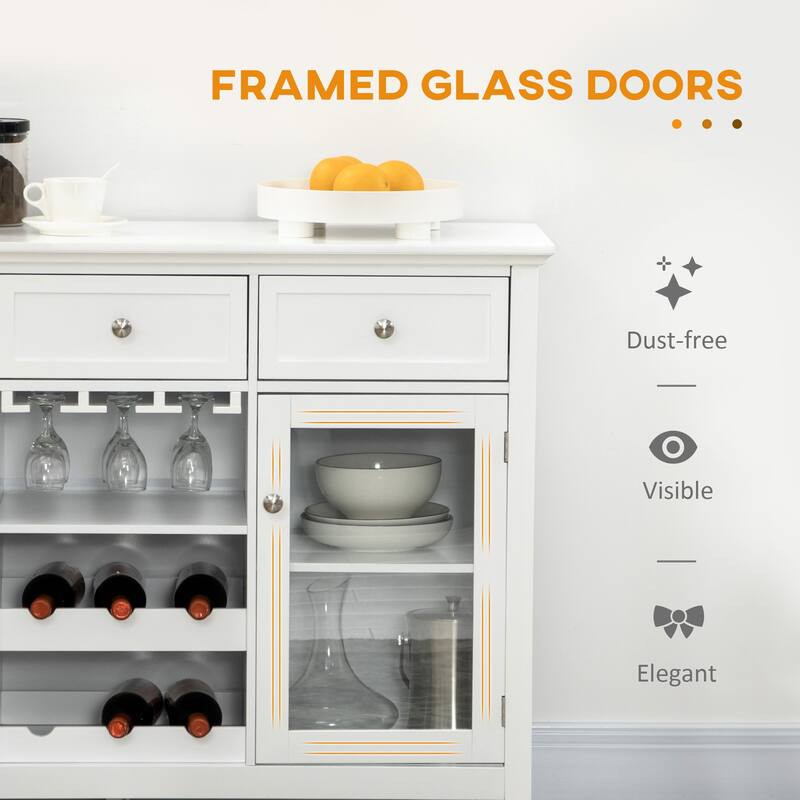 Coffee Bar Cabinet with 3 Drawers, 6-Bottle Wine Rack, Stemware Racks, Glass Door, Sideboard Cabinet, Wine Cabinet