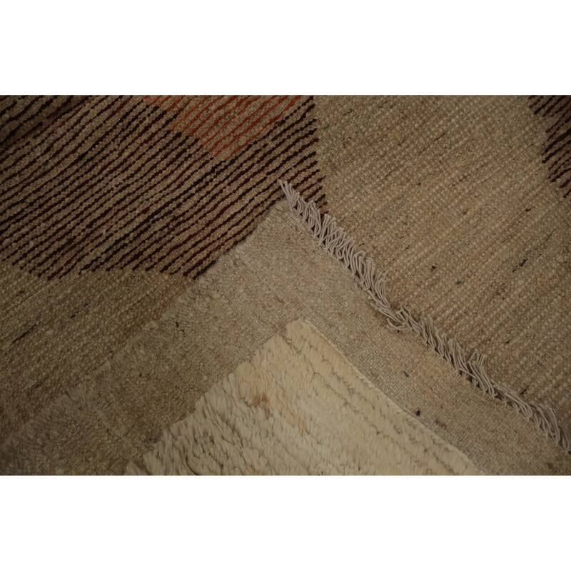 Hand Knotted Oriental 100% Wool Carpet Modern Geometric Beige & Ivories Moroccan Area Rug - 9' 7'' X 6' 10''