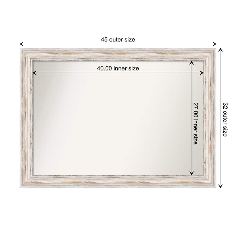 Alexandria White Wash Framed Non-Beveled Custom Wall Mirror, Bathroom Vanity Mirror - Outer Size: 45.25 x 32.25