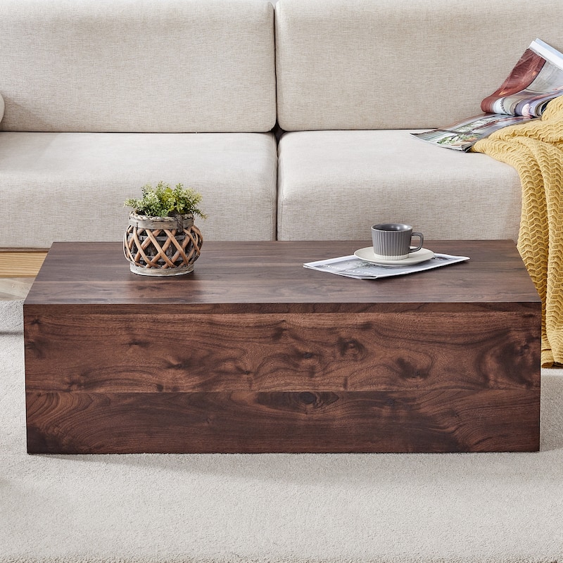 Roomfitters MDF Coffee Table with Walnut Grain Finish, 39.3"x23.6"x12" Rectangular Modern Accent Table for Home, Walnut