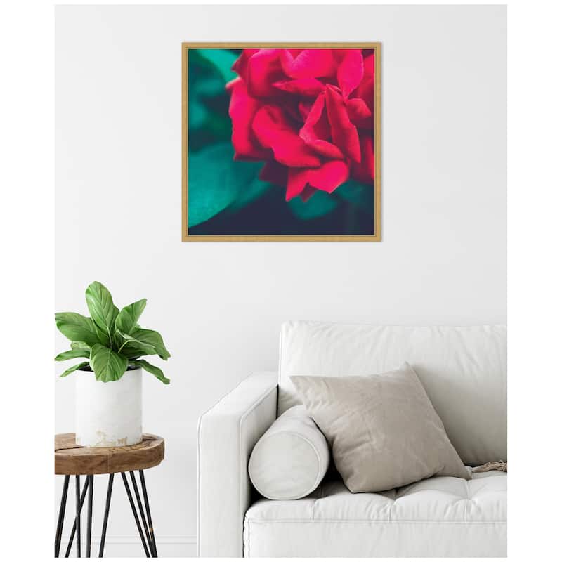 Kate and Laurel Sylvie Red Velvet Garden Rose Framed Canvas by Stephanie Klatt