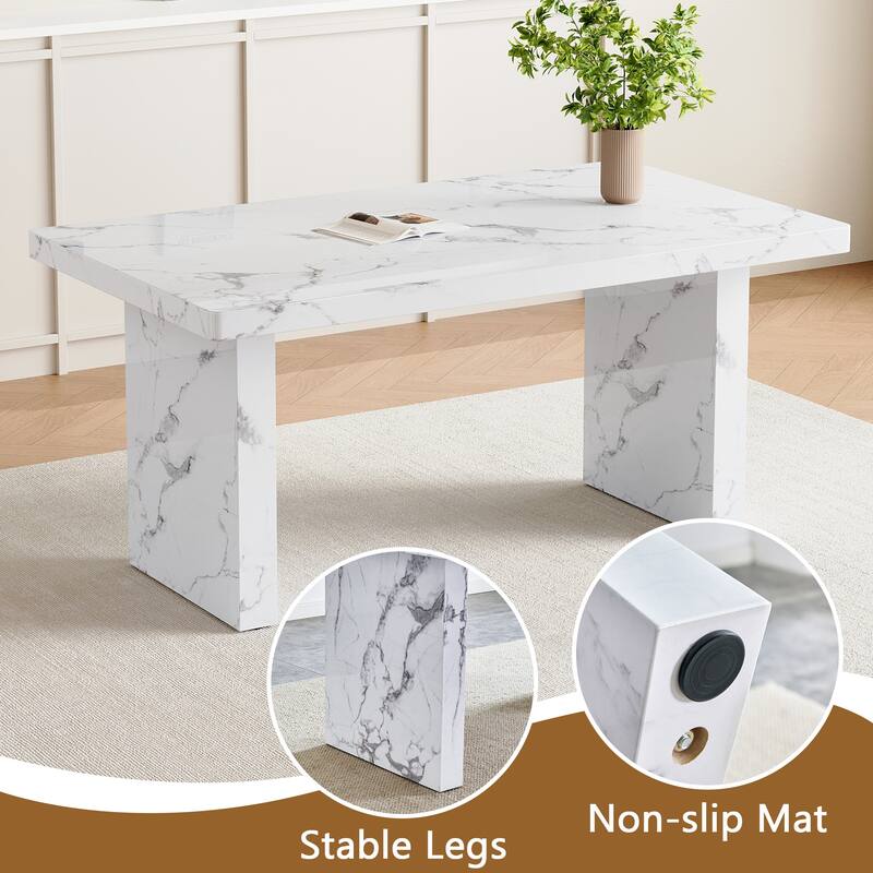 5-Piece Dining Table Set with Marble Pattern, Chair With Arched Metal Silver Leg, Adjustable Feet and Non-slip Pads Black