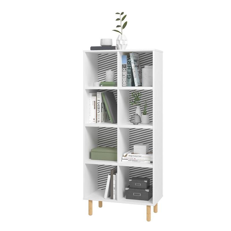 Essex 60.23 Double Bookcase with 8 Shelves in White and Zebra - Zebra