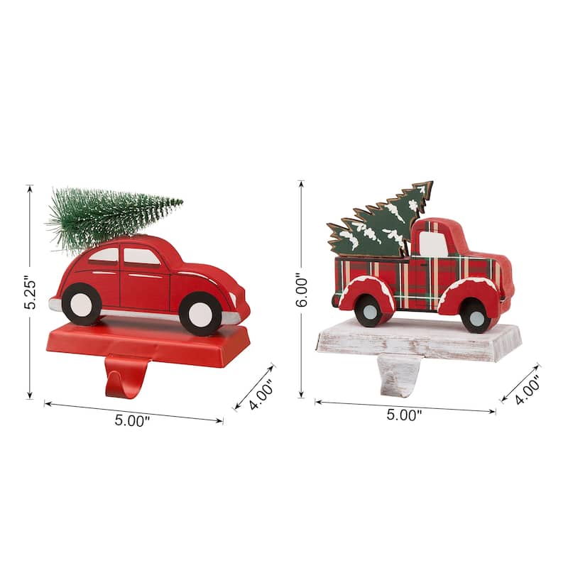 Glitzhome Christmas Dachshund Reindeer Red Car Stocking Holders Rustic Mantel Ornament