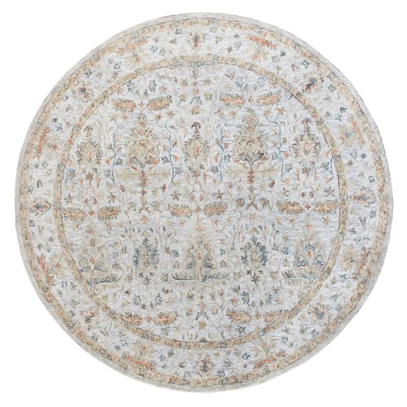 Liam Floral Hand-Tufted Wool Traditional Indoor Area Rug by Sevita - 8'6" Round - Silver/Cream