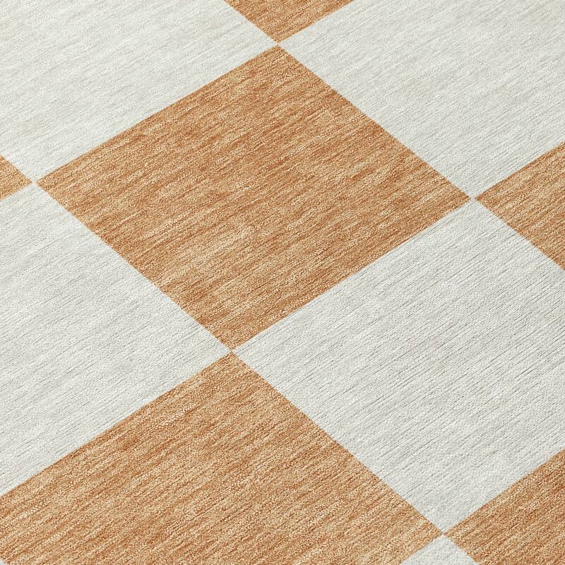 Machine Washable Indoor/ Outdoor Modern Checker Chantille Rug