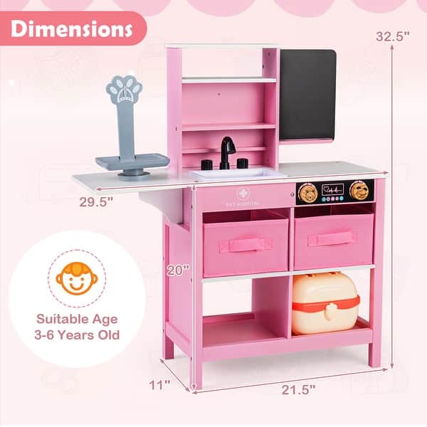 dimension image slide 0 of 2, Gymax Play Doctor's Office w/Blackboard Pet Scale Faucet Folding