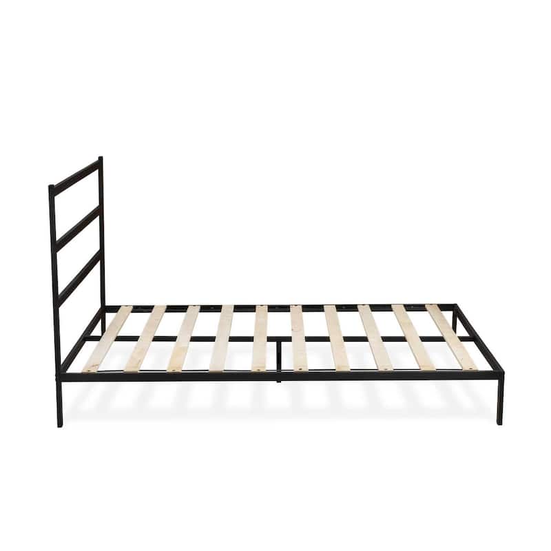 Queen Size Platform Bed Frame - Modern Bedroom Furniture with Metal Legs - Black Finish