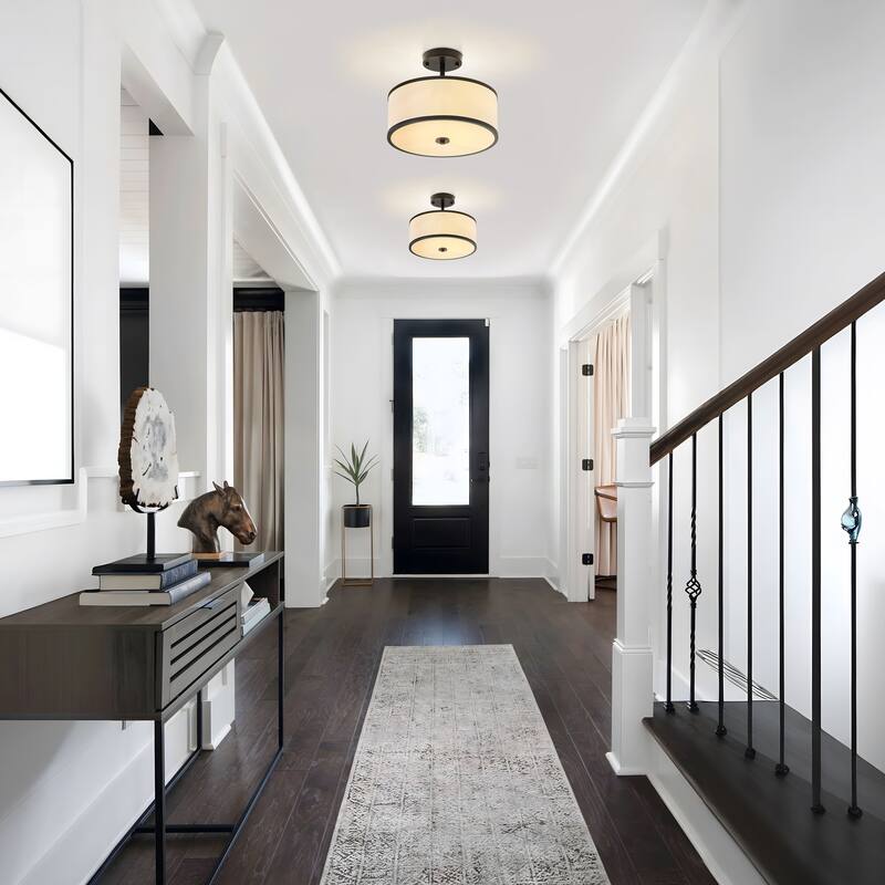 Starsky Modern 3-light Fabric Drum Semi Flush Mount