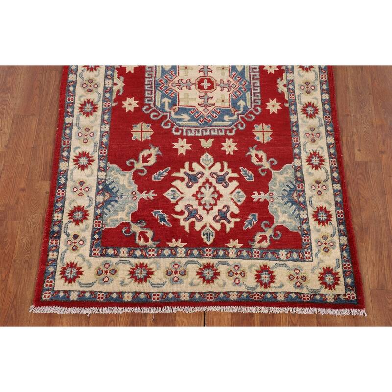 Traditional Red Kazak Foyer Rug Hand-Knotted Foyer Wool Carpet - 3'2" x 5'3"