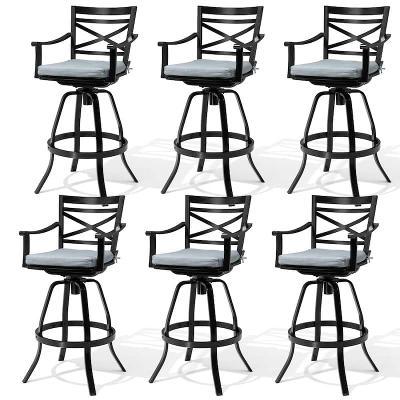 Pellebant Patio Outdoor Indoor Aluminum Swivel Bar Stools Dining Chairs with Sunbrella Cushion - CASTMIST - 6-Piece
