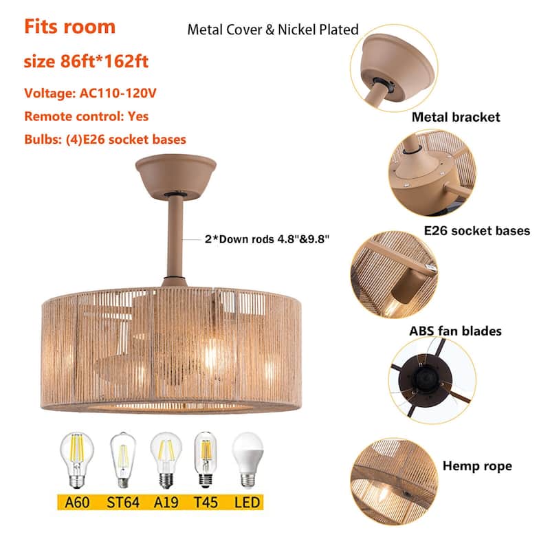 Contemporary 4-Light Silver Enclosed Ceiling Fan with Unique Shade