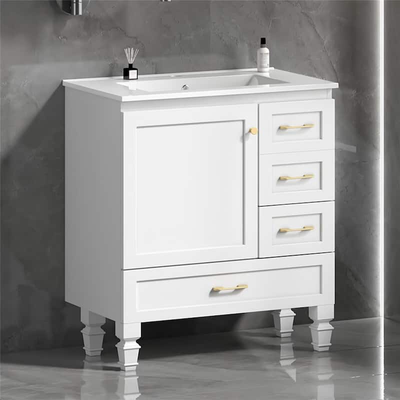 30" Bathroom Vanity Abundant Storage Cabinet -1 Soft Close Doors and 3 Drawer