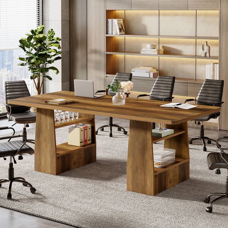 63” Conference Table with Storage Rectangular Meeting Table for Office - N/A