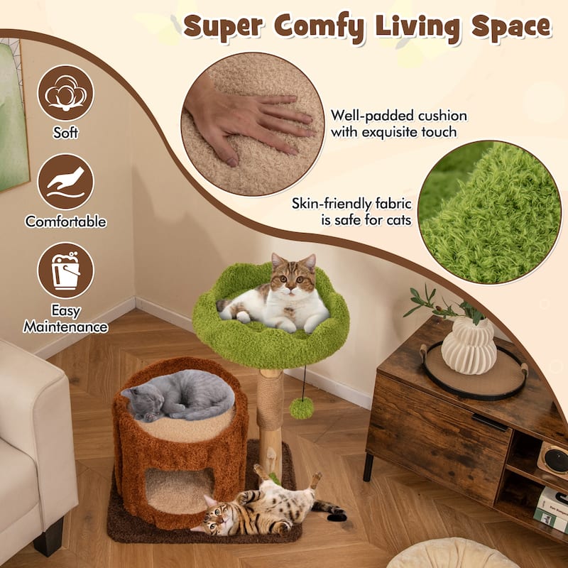 Cat Tower with Top Perch and Scratching Post for Claw Care - 23.5" x 18" x 29"