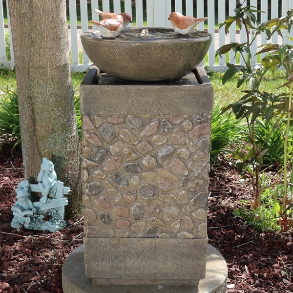 3 Bathing Birds Outdoor Water Fountain 25" Water Feature with LED