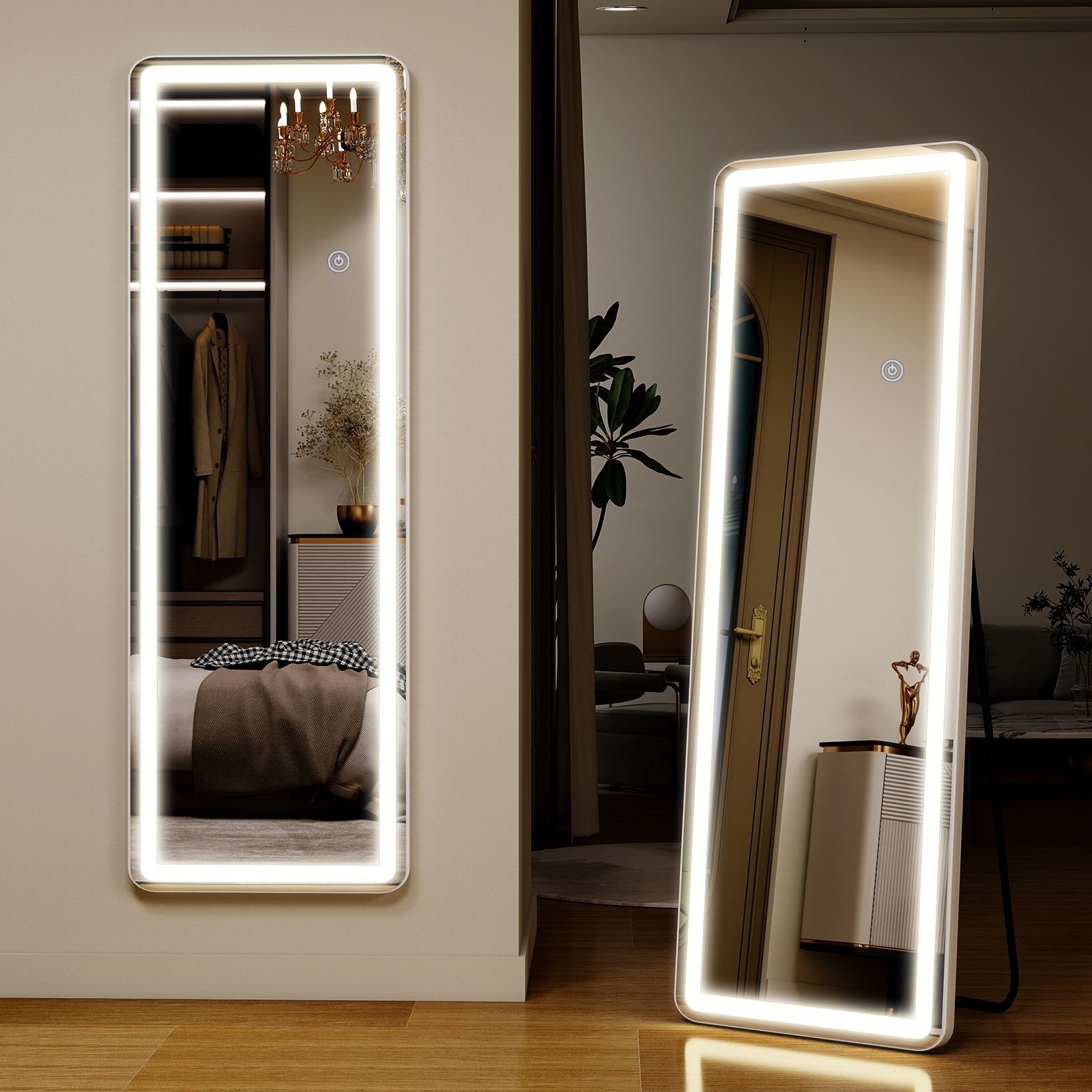 LED Rectangular Full Length Mirror Standing Mirror Wall Mounted