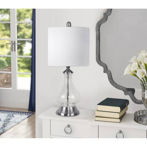 Porch & Den Kirsten Clear Crackle Glass 22-inch Accent Lamp with White Linen Drum Shade