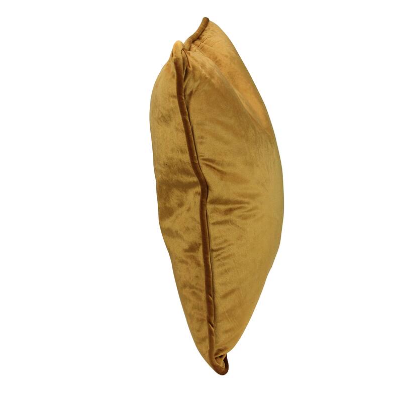 18" Solid Golden Mustard Plush Velvet Square Throw Pillow Piped Edging