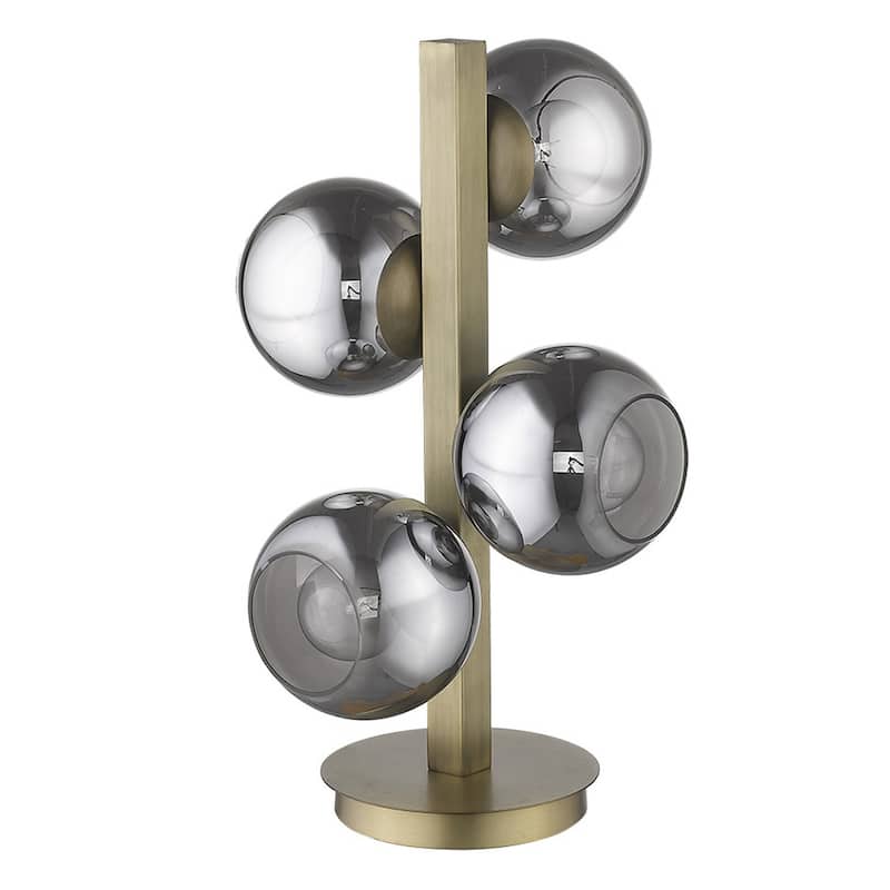 24-Inch Brass Metal Table Lamp with Silver Globe Shade and 4 Lights - 14.75" x 14.75" x 24"