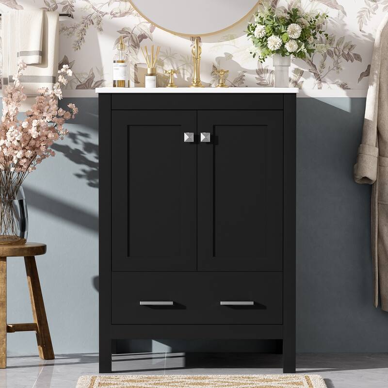 Bathroom Vanity with Sink, Multi-Functional Bathroom Cabinet, Bathroom Vanity with Door Shelf, Soft-Close Doors & 1 Drawer