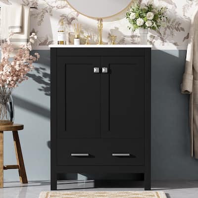 Roomfitters 24" Bathroom Vanity with Undermount Basin, 2 Doors, 1 Drawer, Double-Layer Shelf and Soft-Close Design