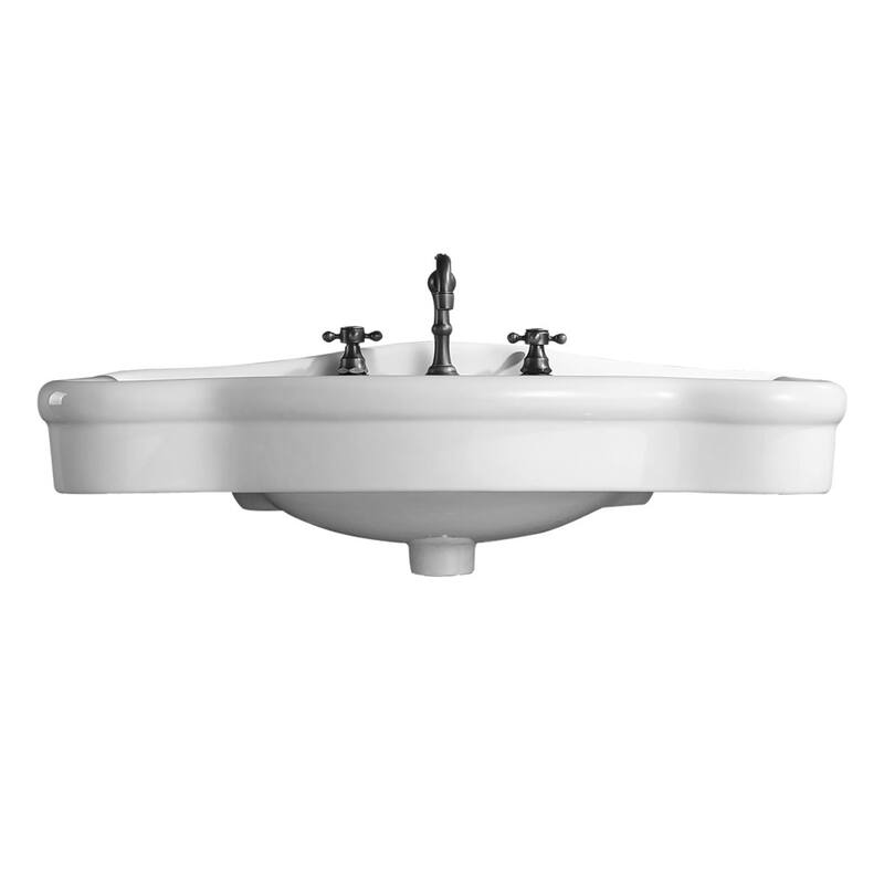White Console Bathroom Pedestal Sink Belle Only 32.5" with Overflow and 8" Widespread Faucet Holes Renovators Supply - White