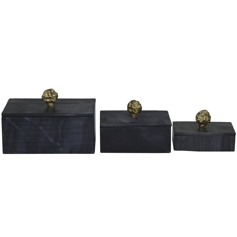 Marble Decorative Box with Gold Final or Textured Aluminum Knobs Set of 3 Green - Roche River Decor