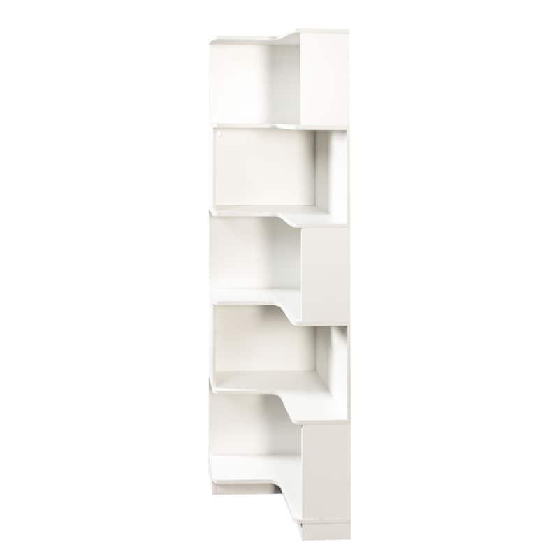 Corner Book Shelf - 5 Tier Corner Bookshelf Bookcase with Baffle, Freestanding L Shaped Display Shelf Stand