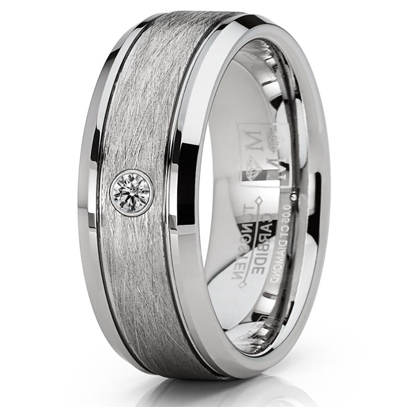 Diamond Wedding Anniversary Band Ring Tungsten Carbide 8mm Modern Men 0.05 Carat